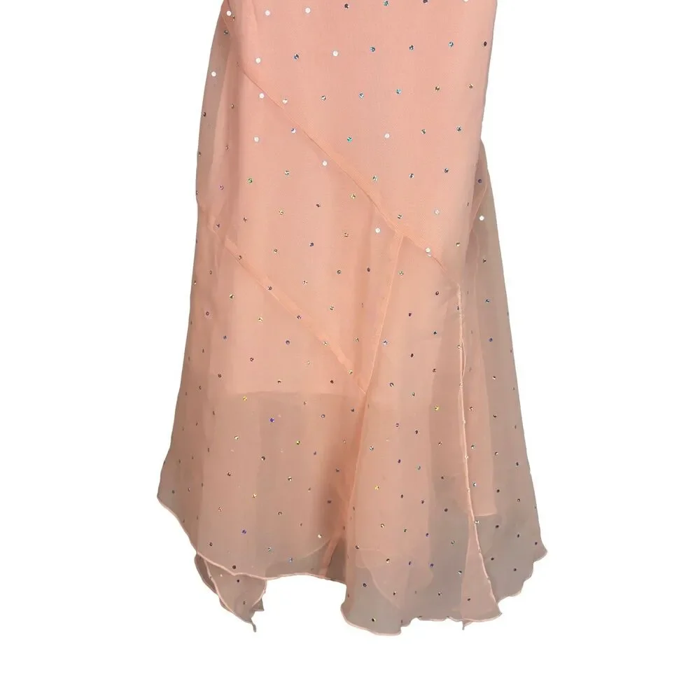 Vtg Y2K Justice Dress Girl 8 Peach Chiffon Asymmetric Hem Whimsical Fairy Easter